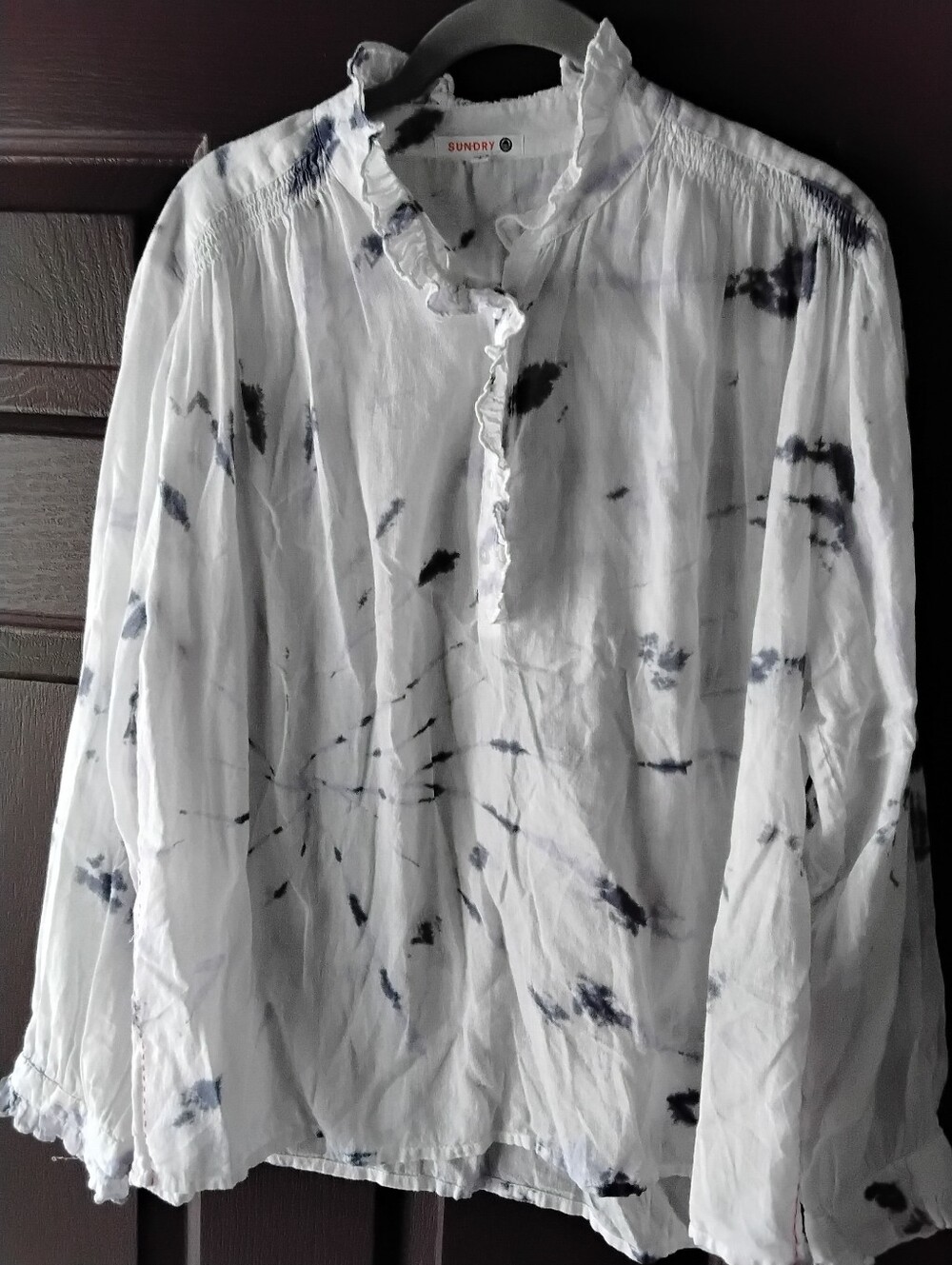 Sundry Cotton White Tie-Dye Lightweight Long-Sleeve Top Small